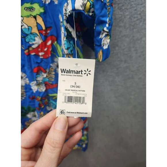 The Smurfs Tropical Pattern Short Sleeve Hawaiian Shirt 34/36 By Mad Engine - Picture 3 of 6